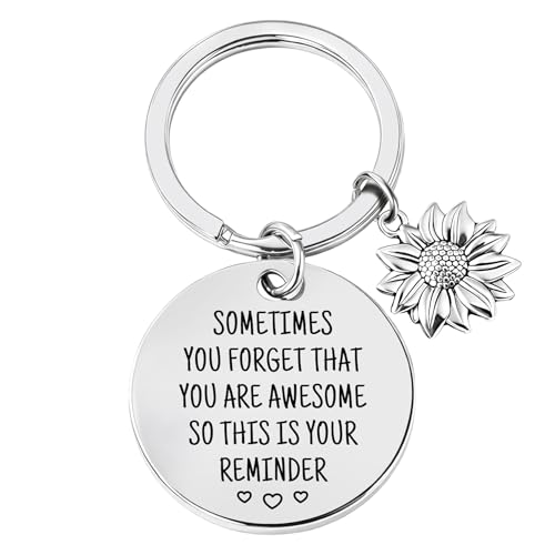 JIOMULIG Sunflower Inspirational Gifts - Positive Affirmation Reminder Engraved Keychain Encouragement Stainless Steel Motivational Keepsake for Women Christmas Birthday Present Stocking Stuffers