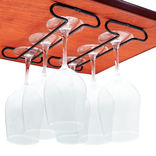 eastbao Wine Glass Rack Under Cabinet Shelf Glasses Holder Storage with Drying Stemware Rack Under Counter Metal Hanger Hanging Rack for Kitchen Black