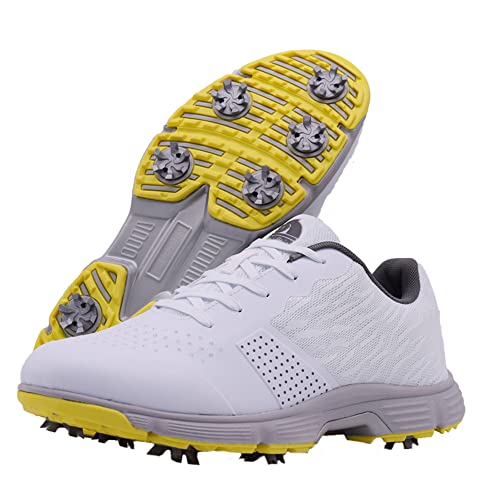 Image of THESTRON Men Golf Shoes Mesh Breathable Breathable Golf Walking Sport Sneakers 7 Spikes Golf Trainers