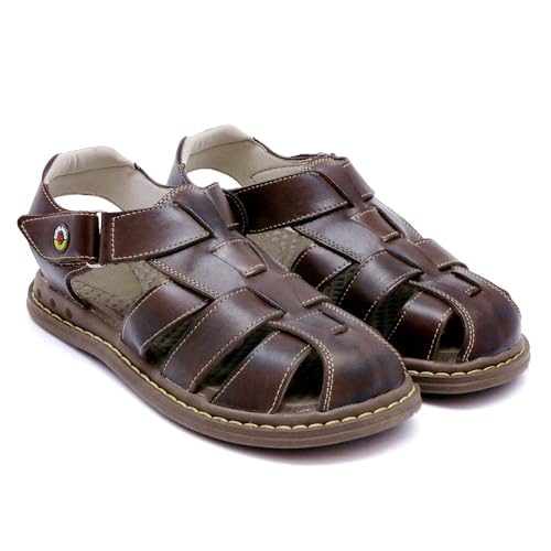 Sandália Franciscana Girolando Masculina Fecho em Velcro Premium (38, Marrom)