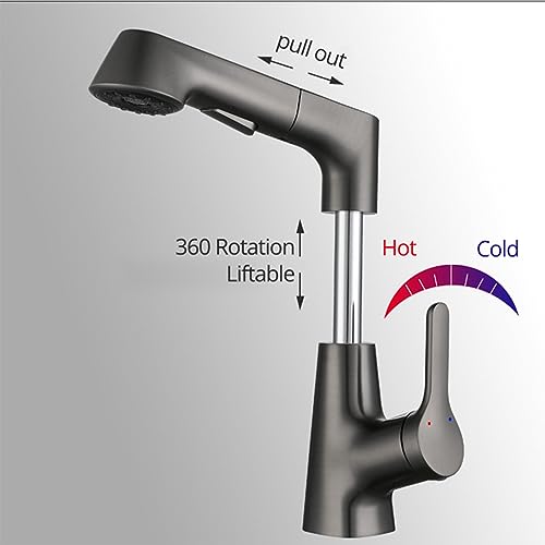 Robinet mitigeur d'eau à 360 degrés avec douchette extractible et bec relevable
