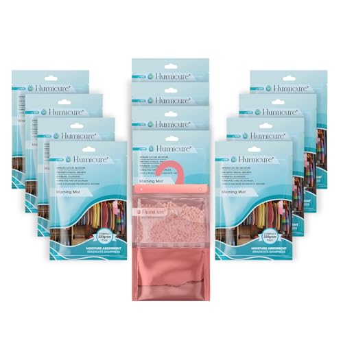 Image of Moisture Absorber Dehumidifier 500ml Absorption Capacity Prevents Mold, Dampness & Bad Odor Ideal for Wardrobe, Bathroom, Kitchen & Bedroom 220g x 12 (Morning Mist)