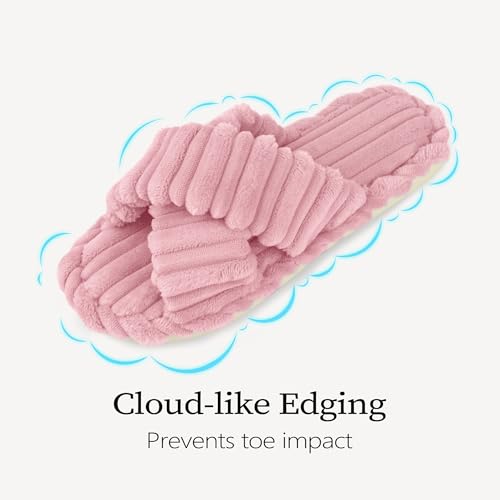 Image of IPSAE House Slippers for Woman Memory Foam Open Toe Slippers Corduroy Cross Bow Womens Slipper Slides Comfy Indoor Bedroom Slip On Shoes