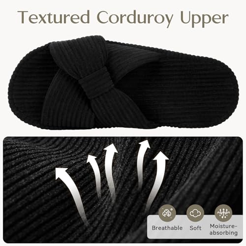 Women’s Corduroy Slippers, Open Toe Crossband House Shoes, Cozy Cushioned Foam Indoor Outdoor Non-Slip Bedroom Slippers, Gift for Women4