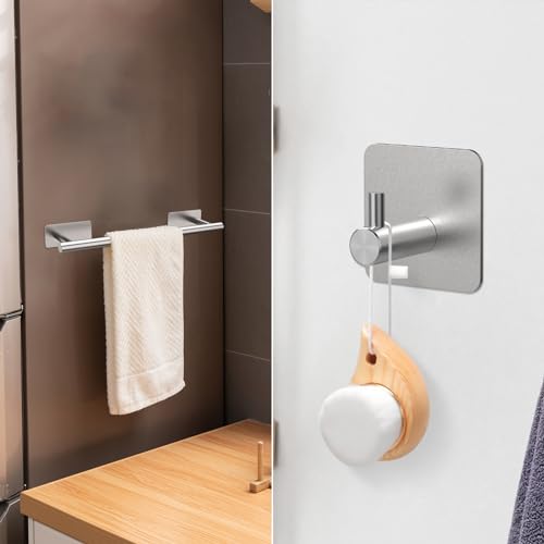 Ibergrif M34452A Juego de Toallero de Baño, Contiene Toallero Adhesivo, Portarrollos para Papel, 3 Gancho para Toallas, Acero Inoxidable, Cepillado - imagen 4