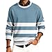 FQZWONG Men's Ribbed Crewneck Sweater Casual Long Sleeve Slim Fit Knitted Pullover Sweater Fall Winter Stripe Sweatshirts（2-Blue,Large