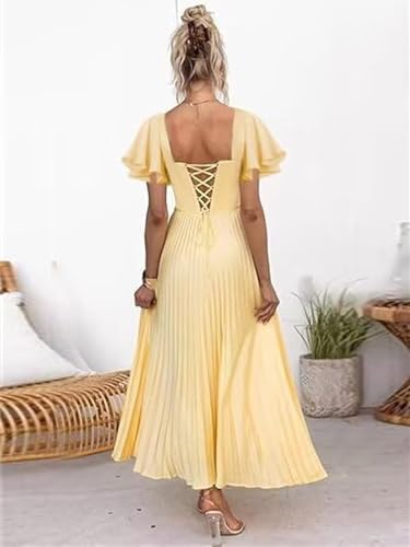 V Neck Bridesmaid Dresses for Women Short Sleeve Satin Pleated Formal Evening Dress2