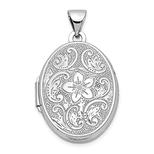 14K White Gold 21Mm Oval Flower Border Locket Pendant Charm Fine Jewelry For Women Gifts For Her #TOP3