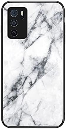 for Oppo A16S / A16 Phone Case, Oppo A54S Case, Marble Pattern Design Ultra-Thin Anti-Scratch Tempered Glass Back Cover Slim Silicone Bumper Shockproof Protective Case SKin, White Marble