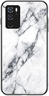for Oppo A16S / A16 Phone Case, Oppo A54S Case, Marble Pattern Design Ultra-Thin Anti-Scratch Tempered Glass Back Cover Slim Silicone Bumper Shockproof Protective Case SKin, White Marble