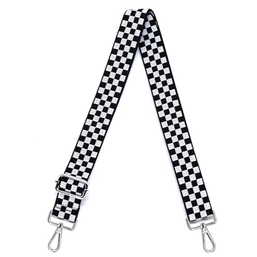 Image of S&loyoe Silver bucklePurse Straps Replacement Crossbody Bag Strap Adjustable Wide Guitar Straps for Handbags 1.5inch (Checkered white black silver)