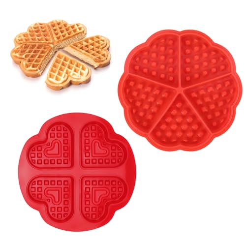 MUNTE 2 Piezas Moldes de Gofres de Silicona, Moldes para Gofres Freidora de Aire, Apariencia en Forma de Corazón, Fácil Desmoldeo, para Hacer Postres, Pasteles, Chocolate (Rojo)