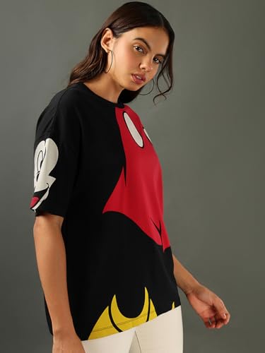 Image of Bewakoof X Disney Mickey Women's 100% Cotton Graphic Print Oversized Fit Half Sleeve Round Neck T-Shirt | Casual wear | Streetwear | Oversized Tshirt for Woman Cotton| Baggy