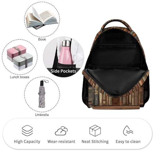 Library Bookshelf Book Backpack for Men Women, Durable Small Backpack Casual Lightweight Daypack for Travel Bag3