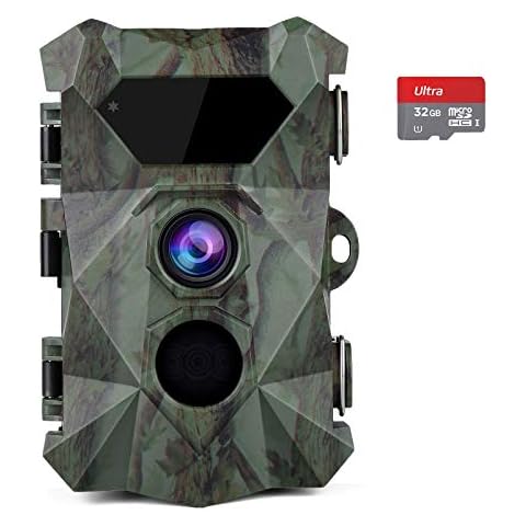 COOLIFE Wildkamera 4K 32MP Abzugsentfernung Bis 35m Wildkamera mit Bewegungsmelder Nachtsicht 0,1s Schnelle Trigger Geschwindigkeit 46 pcs IR LEDs Wildtierkamera mit 32G Speicherkarte Cover