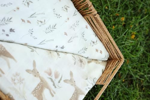 Image of Ultra-Soft Organic Muslin Swaddle Blankets - 70% Viscose from Bamboo & 30% Cotton, 2-Pack - Gentle, Breathable, Lightweight, Soft Muslin - 47 x 47 inch, Soft Baby Wraps (Baby Deer&Meadow Magic)