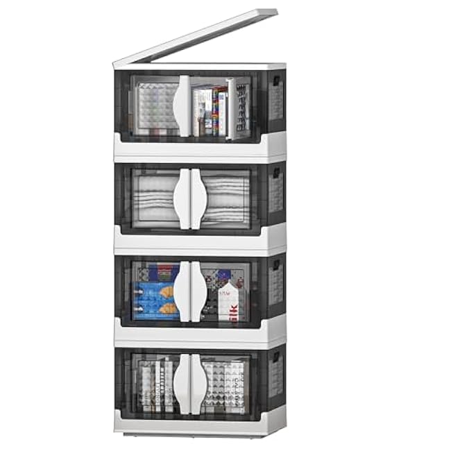 Stackable Plastic Storage Bins with Lids 180QT, Collapsible Closet Organizers and Storage with Wheels, Foldable Organization and Storage Cabinet, Storage Containers for Home 4 Pack