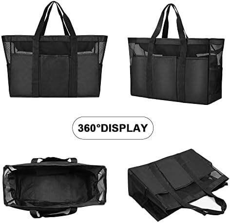 Large Mesh Beach Bag, Summer Beach Bags with Zipper, Waterproof Travel Tote Bag Nylon Mesh Bag, Multi Pockets Large Shoulder Bag for Beach Party Travel Picnic Vacation Shopping - 60 x 35 x 18 CM