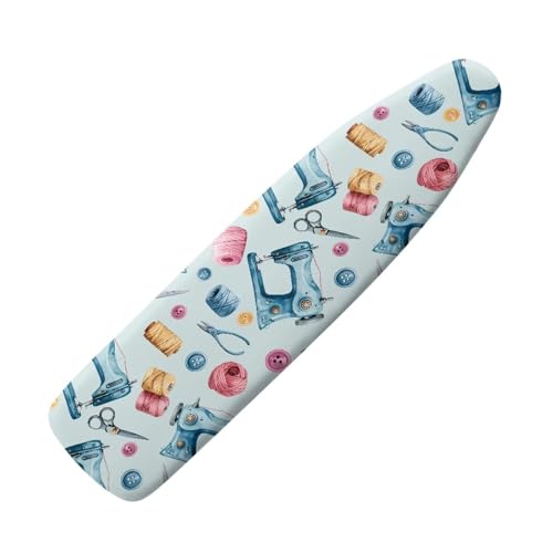 Image of Sewing Machine Art Printed Ironing Board Cover 15X54 inch - Stain-Resistant, Standard Size Iron Board Cover with Hook and Loop Elastic Edge Easy to Install, Heatproof