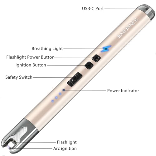 RAYONNER Lighter Electric Candle Lighter with Flashlight, Birthday Gifts for Women Mom, Rechargeable USB Lighter Arc Flameless Lighters