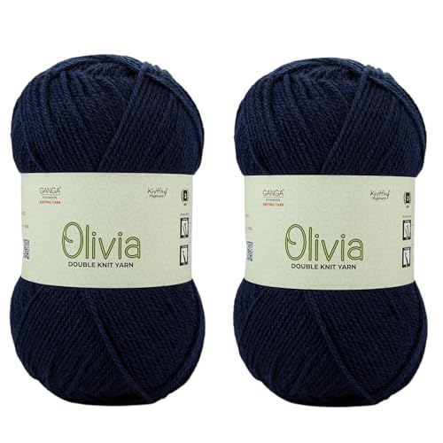 Image of Ganga Acrowools Olivia, Double Knit Yarn. Hand Knitting And Crochet Yarn. Oekotex Class 1 Certified. Pack Of 2 Balls - 100Gms Each. Shade No - Olv004, Navy blue