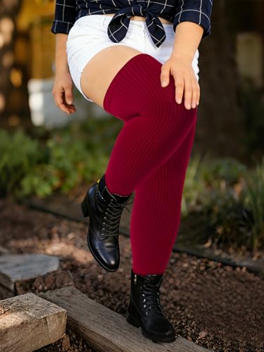 Image of Moon Wood Plus Size Thigh High Socks for Thick Thighs- Womens Knit Cotton Extra Long Over the Knee High Socks Leg Warmer