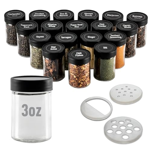 AllSpice 3” Glass Spice Jars 3 fluid ounces- 18 pack