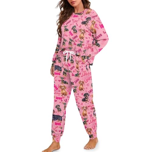 Image of Women's 2 Piece Printed Pajama Set Long Sleeve Sleepwear Set with Long Pants Casual Lounge Sets with Pocket