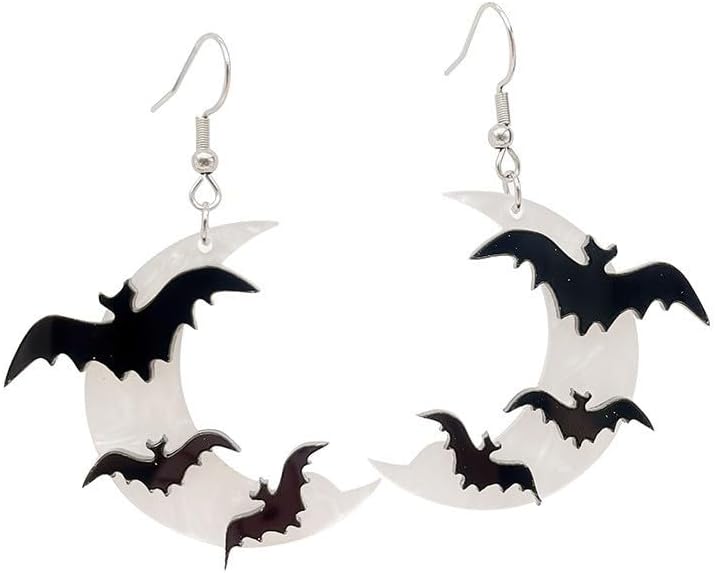 Acrylic Halloween Earrings Bat Pumpkin Ghost Spiderweb Black Skull Bat Drop Dangle Earrings for Women Fun Cute Spooky Halloween Holiday Costume Jewelry