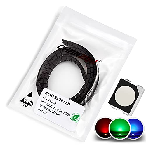 CHANZON 100 pcs 3528 (1210) SMD RGB Multicolor LED Diode Lights Chips (Red Green Blue Tricolor Common Anode PLCC 4 pin DC 20mA/Color) Lighting Bulb Lamps Electronics Components Light Emitting Diodes
