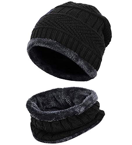 Loritta 2-Pieces Winter Hat Scarf Set Warm Knit Thick Beanie Hat Scarves Set Gifts for Men Women