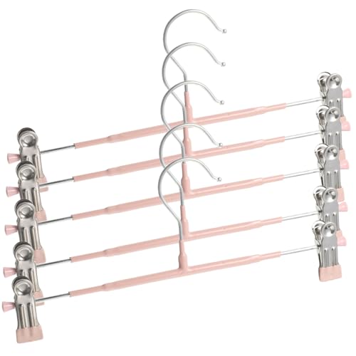 Cabilock 5pcs Telescopic Heavy Duty Hangers with Clips Non Slip Pants Hangers Space Saving Clothes Organizer for Skirts Slacks and Jeans Nordic