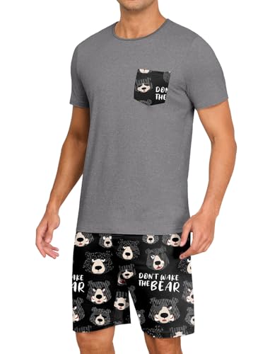 Image of PrinStory Mens Summer Pajamas Set Lightweight Pjs Sets Short Sleeve Pajama Shorts Set Soft Sleepwear Loungewear with Pockets