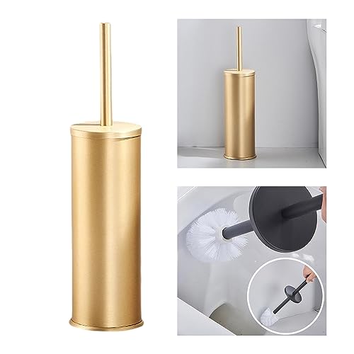 Image of Toilet Brush and Holder Toilet Scrubber Long Handle Decorative Keep Neat and Clean Bristles Minimalist Space Saving Standing, Gold