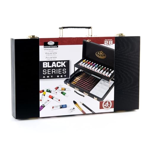 Royal & Langnickel Essentials™ 28pc Black Series Watercolor Wooden Box Art Set