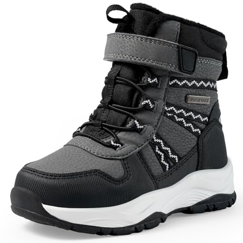 Image of Harvest Land Kids Waterproof Winter Snow Boots for Girls & Boys - Lightweight, Non-Slip, Warm Outdoor Hiking Shoes High top Black 13
