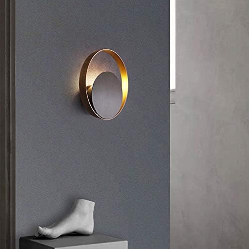 LITFAD Circle Wall Sconce Light Postmodern Metal 1 Head Black and Brass Wall Lamp Creative LED Wall Light for Restaurant Bedroom Living Room Corridor, Warm Light