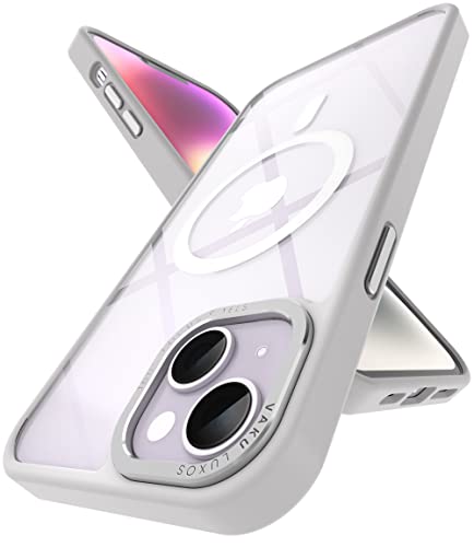 Image of Vaku Luxos Clear Armor MagPro for iPhone 14 Plus Cover Case, Shockproof, Scratch Resistant, Slim, Thin, Military-Grade Metal Ring Camera Protection, Compatible with MagSafe Back Cover - White