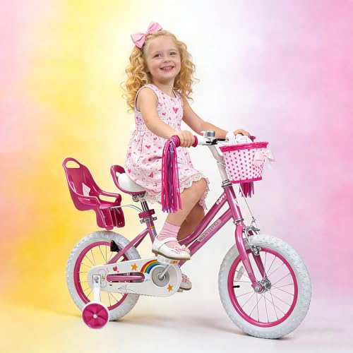 Image of WinHope Girls Bike, 12-18 Inch Children's Bicycle for 2-9 Years Old, Beginner Kids Bike with Training Wheels, Doll Seat & Basket,Streamers for Outdoor Riding, Multiple Colors