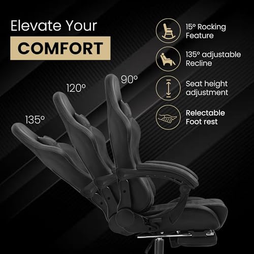 Dowinx Gaming Chair – Massage Cushion, Breathable Fabric, Ergonomic Design with Footrest, 360° Swivel, Adjustable Neck & Lumbar Pillow for Back... - Image 6