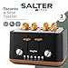 Salter EK5823BLK Toronto 4-Slice Toaster – Wide Slots, 6 Browning Levels, Removable Crumb Tray, Defrost, Reheat, Cancel, Self-Centring Function, High-Lift Eject, 1630 W, Wood Effect/Black, Plastic