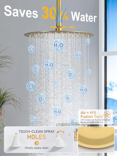 Image of Woindo Shower Faucet Set with Slide Bar, 12 inch Rain Shower Head /8'' Side Shower Head and 10 Setting Handheld Ceiling Mount 3 Push Button Diverter Complete Rainfall Shower System Included Valve Trim Kit