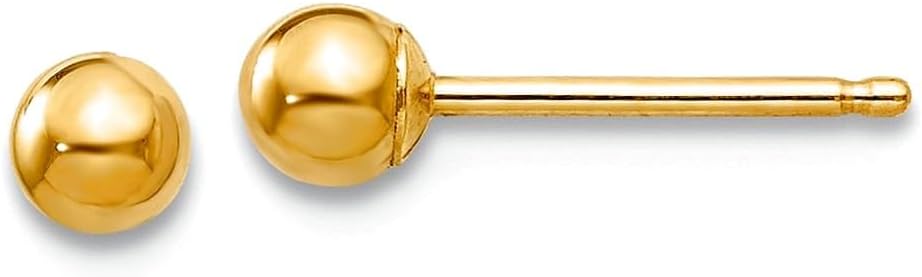 14k Yellow Gold Hollow Polished 3mm ball Mini Post Earrings 3x3mm Ball Earring for Women
