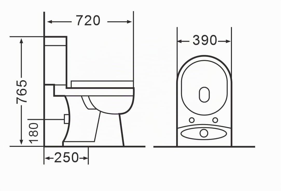 Inodoro compacto premium 76,5 x 39 x 72 cm, drenaje vertical/horizontal + asiento de duroplast de cierre suave, primero blanco