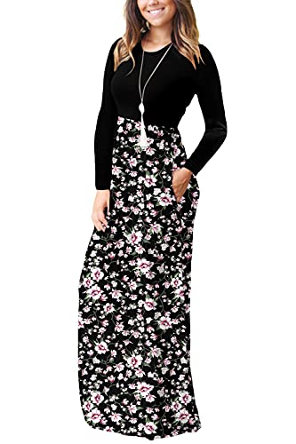 Image of DEARCASE Women's Maxi Dress Long Sleeve Crewneck Empire Waist Long Dresses