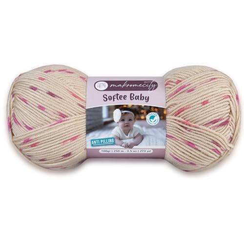 Image of Makromecity Softee Baby Yarn,%100 Premium Anti-Pilling Acrylic, 3.5 Oz, 273 yd (100gr /250 mt), Soft Yarn for Crocheting and Knitting (Berry Cream, 1 Skein)