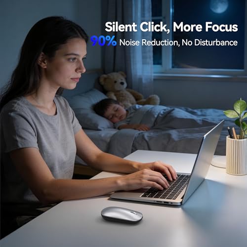 Image of TECKNET Bluetooth Mouse for MacBook, [ USB + BT5.0 + BT3.0 ] Rechargeable Wireless Mouse, Silent Click, 4-Level DPI, Portable Computer Mice for MacBook /MacBook Air /Pro /iPad /Laptop /Android /Windows