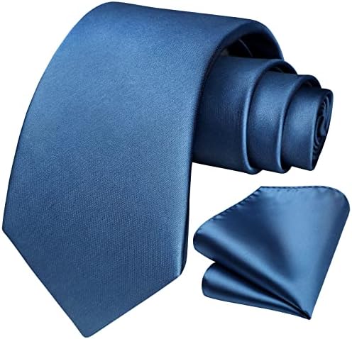 HISDERN Ties for Men - 63 inch Extra Long Necktie and Handkerchief Wedding Tie and Pocket Square Set For Party Business Funeral