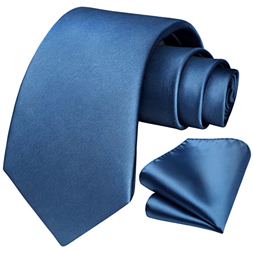 Image of HISDERN Mens Solid Color Ties Formal Satin Necktie and Pocket Square Set Classic Wedding Business Tie & Handkerchief