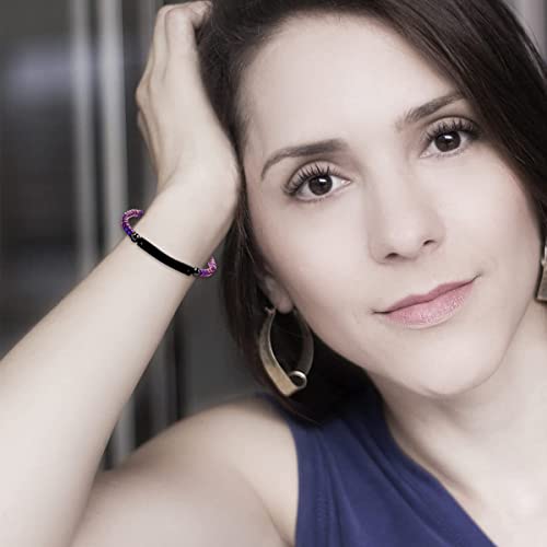 Generic Gear Shape Purple Hematite Beads Customized Name Id Bracelet For Women Girls Best Friends Birthday Graduation Gift Y1457, 1Engraving, Purple Stone #TOP2